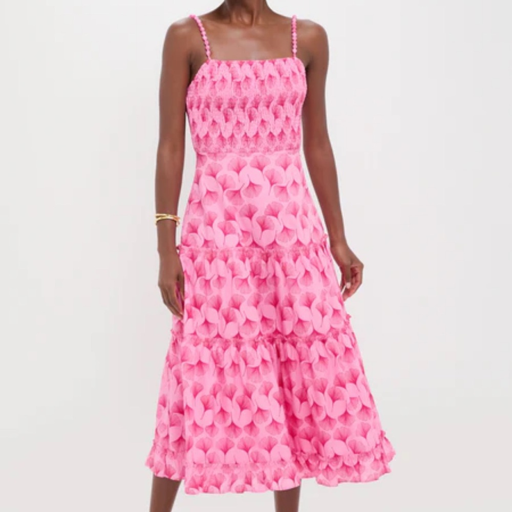 Pink & Raspberry Ginkgo Floral Augustine Midi Dress